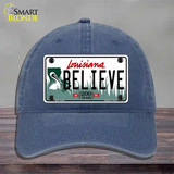 Believe Louisiana Novelty License Plate Hat Unconstructed Cotton / Navy