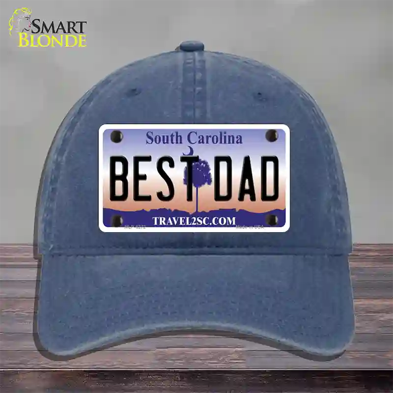 Best Dad South Carolina Novelty License Plate Hat Unconstructed Cotton / Navy