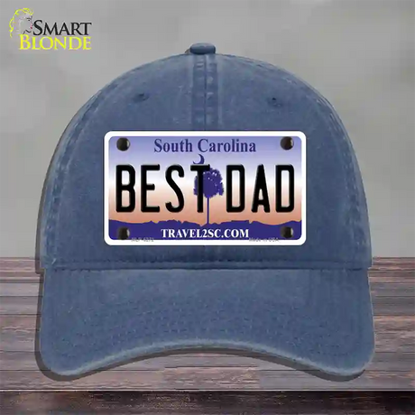 Best Dad South Carolina Novelty License Plate Hat Unconstructed Cotton / Navy