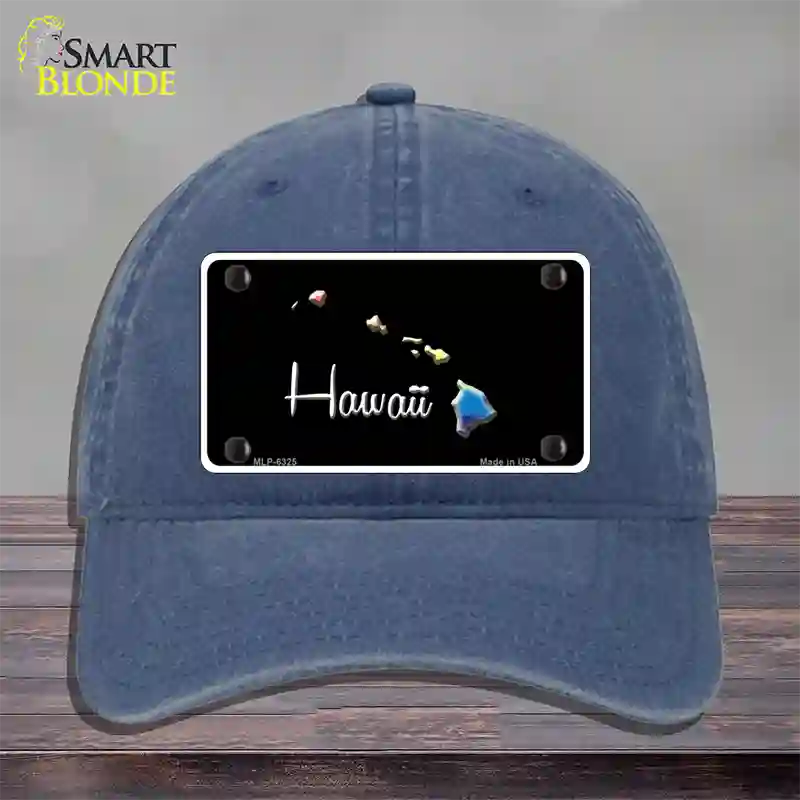 Hawaii Rainbow Novelty License Plate Hat Unconstructed Cotton / Navy