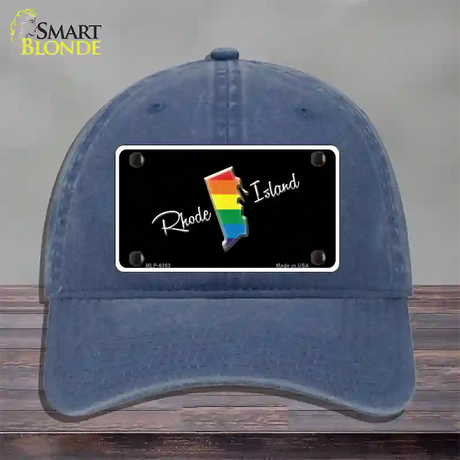 Rhode Island Rainbow Novelty License Plate Hat Unconstructed Cotton / Navy