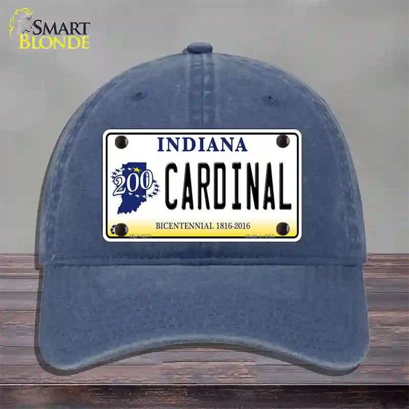 Cardinal Indiana Novelty License Plate Hat Unconstructed Cotton / Navy