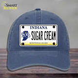 Sugar Cream Indiana Novelty License Plate Hat Unconstructed Cotton / Navy