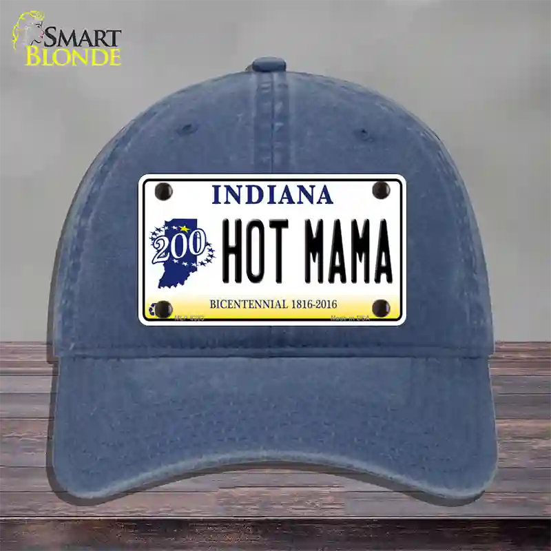 Hot Mama Indiana Novelty License Plate Hat Unconstructed Cotton / Navy