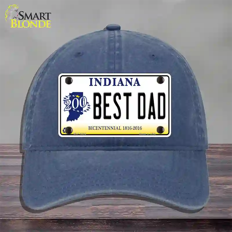 Best Dad Indiana Bicentennial Novelty License Plate Hat Unconstructed Cotton / Navy