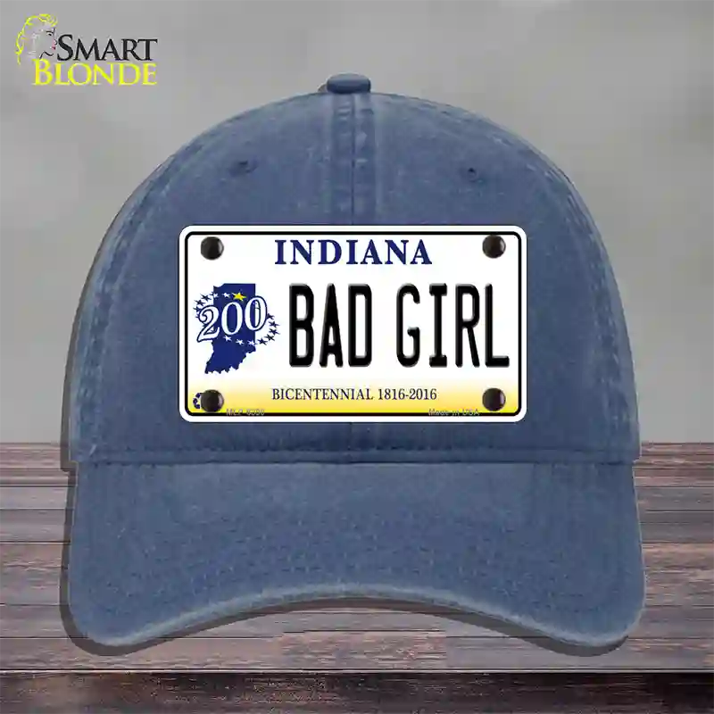 Bad Girl Indiana Novelty License Plate Hat Unconstructed Cotton / Navy