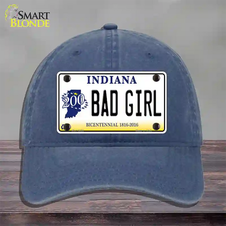 Bad Girl Indiana Novelty License Plate Hat Unconstructed Cotton / Navy