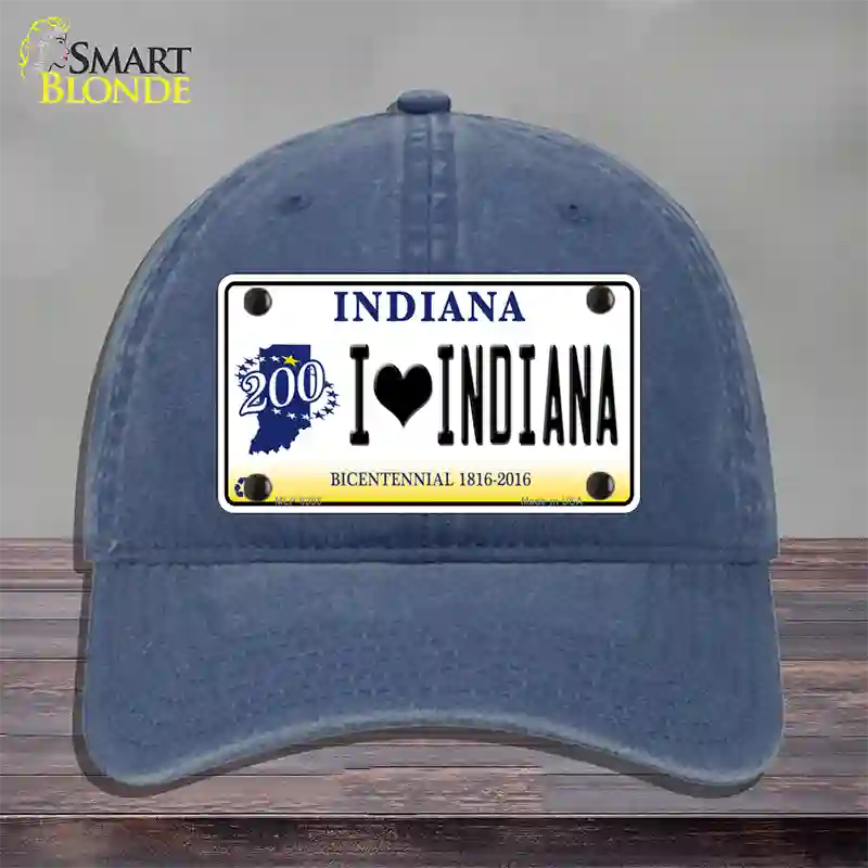 I Love Indiana Novelty License Plate Hat Unconstructed Cotton / Navy