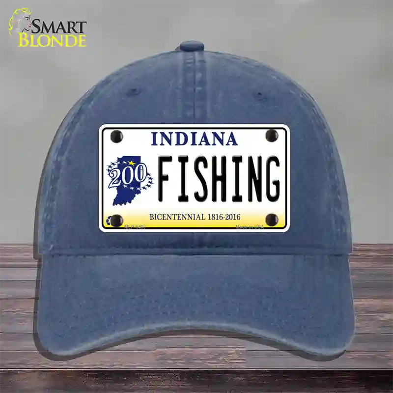 Fishing Indiana Novelty License Plate Hat Unconstructed Cotton / Navy