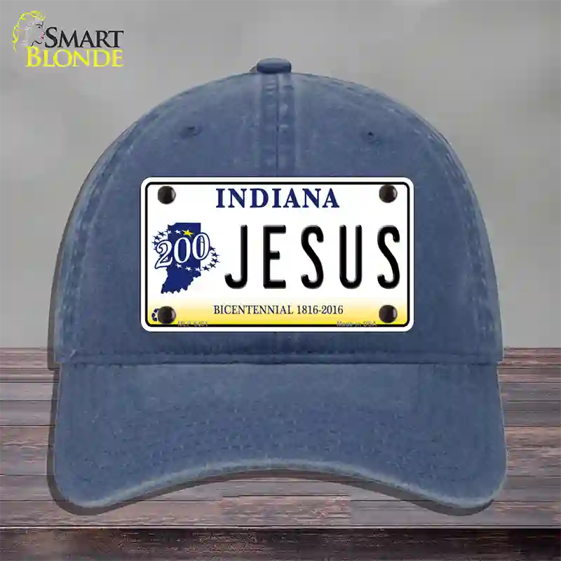 Jesus Indiana Novelty License Plate Hat Unconstructed Cotton / Navy