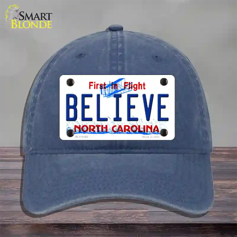 Believe North Carolina Novelty License Plate Hat Unconstructed Cotton / Navy