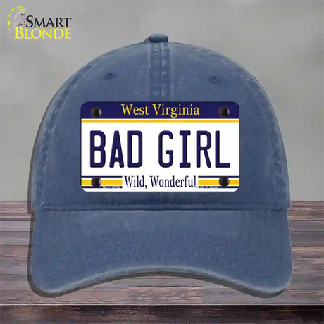 Bad Girl West Virginia Novelty License Plate Hat Unconstructed Cotton / Navy