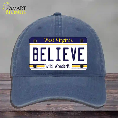 Believe West Virginia Novelty License Plate Hat Unconstructed Cotton / Navy