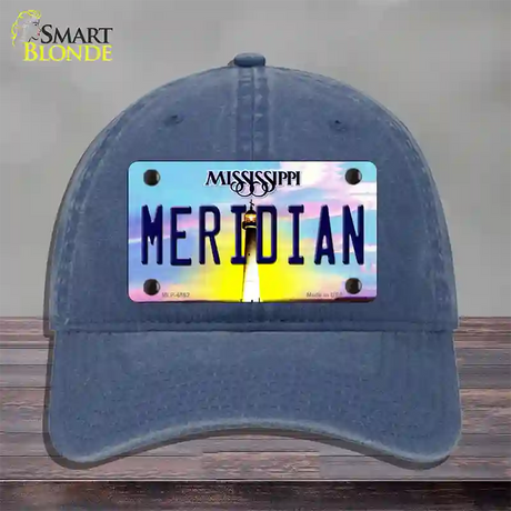 Meridian Mississippi Novelty License Plate Hat Unconstructed Cotton / Navy