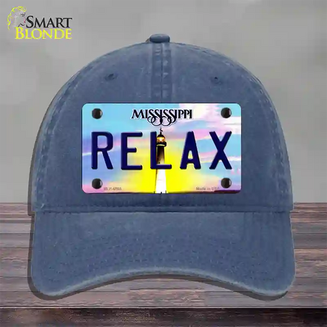 Relax Mississippi Novelty License Plate Hat Unconstructed Cotton / Navy