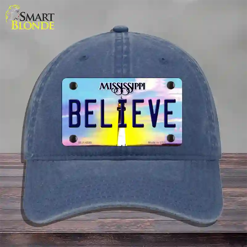 Believe Mississippi Novelty License Plate Hat Unconstructed Cotton / Navy