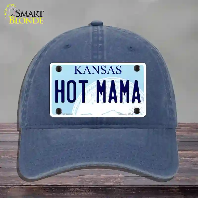 Hot Mama Kansas Novelty License Plate Hat Unconstructed Cotton / Navy