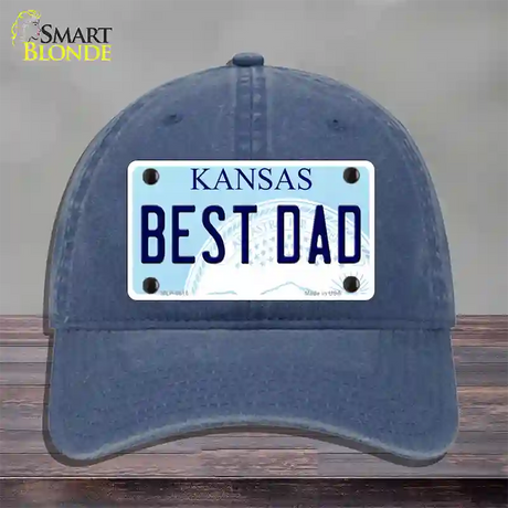 Best Dad Kansas Novelty License Plate Hat Unconstructed Cotton / Navy