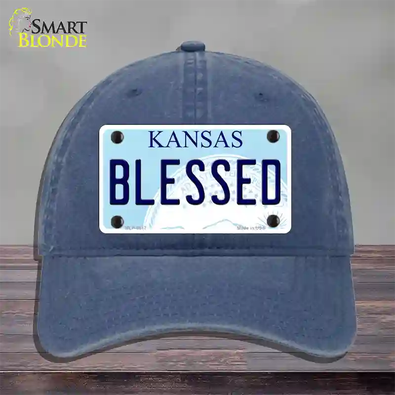 Blessed Kansas Novelty License Plate Hat Unconstructed Cotton / Navy