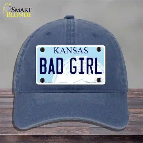 Bad Girl Kansas Novelty License Plate Hat Unconstructed Cotton / Navy