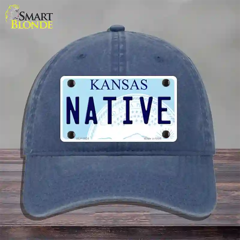 Native Kansas Novelty License Plate Hat Unconstructed Cotton / Navy