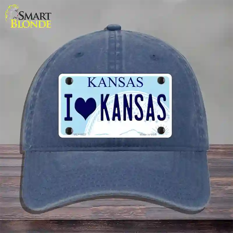 I Love Kansas Novelty License Plate Hat Unconstructed Cotton / Navy