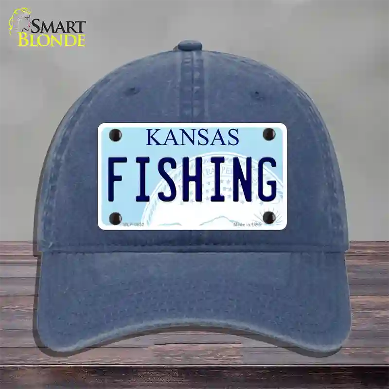 Fishing Kansas Novelty License Plate Hat Unconstructed Cotton / Navy