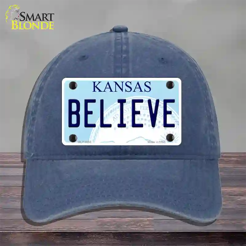 Believe Kansas Novelty License Plate Hat Unconstructed Cotton / Navy