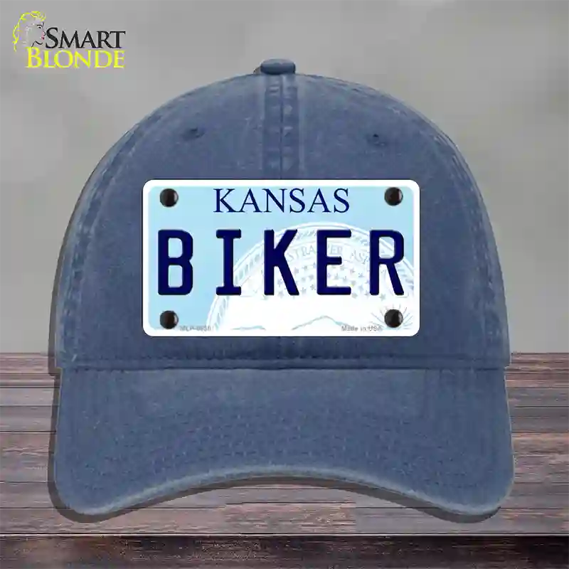 Biker Kansas Novelty License Plate Hat Unconstructed Cotton / Navy