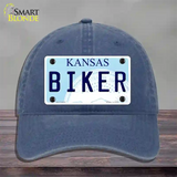 Biker Kansas Novelty License Plate Hat Unconstructed Cotton / Navy