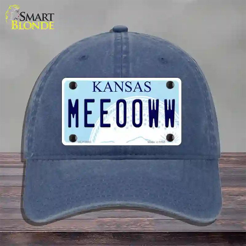 Meeooww Kansas Novelty License Plate Hat Unconstructed Cotton / Navy