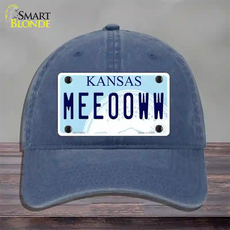 Meeooww Kansas Novelty License Plate Hat Unconstructed Cotton / Navy