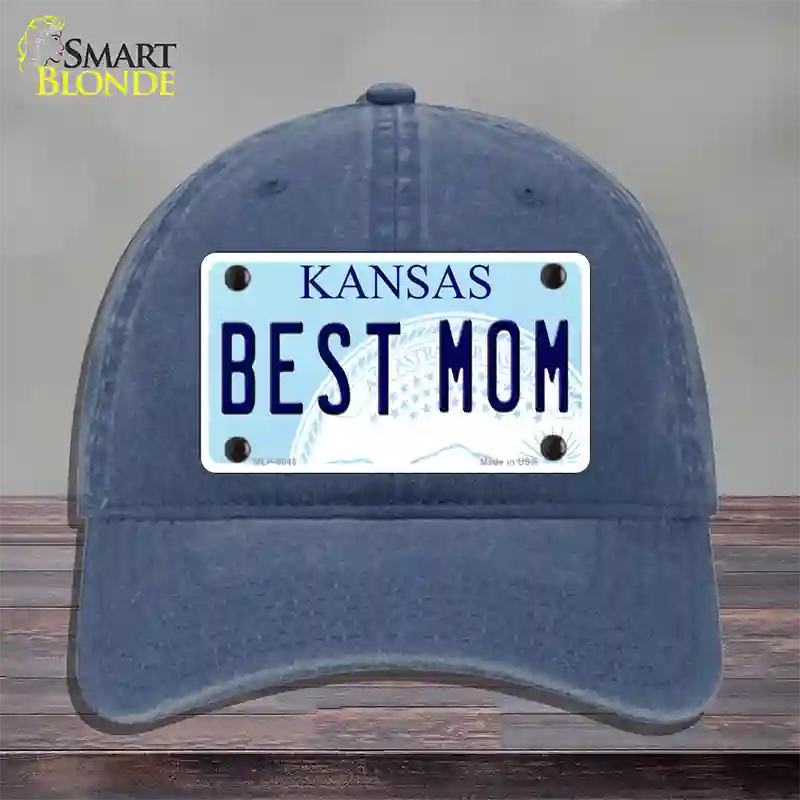 Best Mom Kansas Novelty License Plate Hat Unconstructed Cotton / Navy