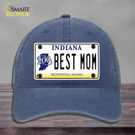 Best Mom Indiana Novelty License Plate Hat Unconstructed Cotton / Navy