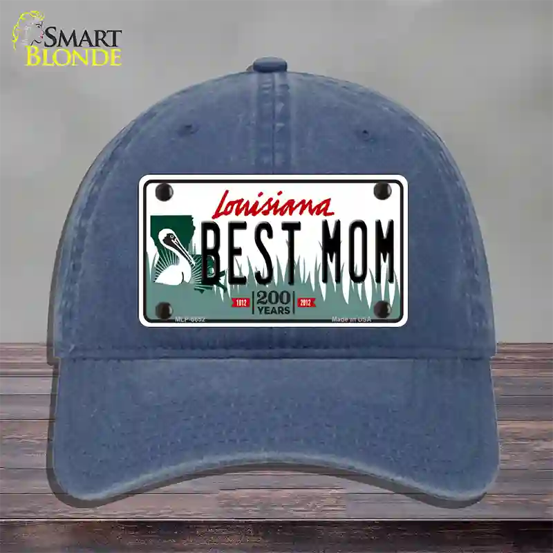 Best Mom Louisiana Novelty License Plate Hat Unconstructed Cotton / Navy