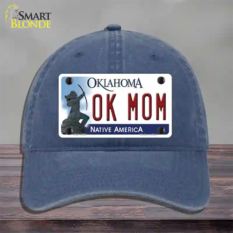 Ok Mom Oklahoma Novelty License Plate Hat Unconstructed Cotton / Navy