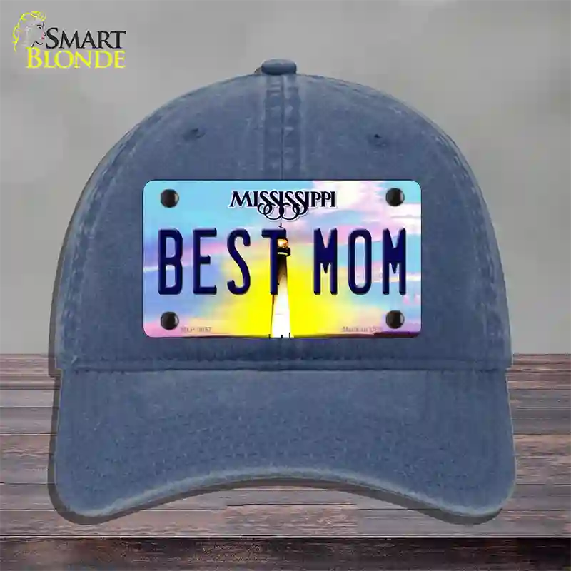 Best Mom Mississippi Novelty License Plate Hat Unconstructed Cotton / Navy