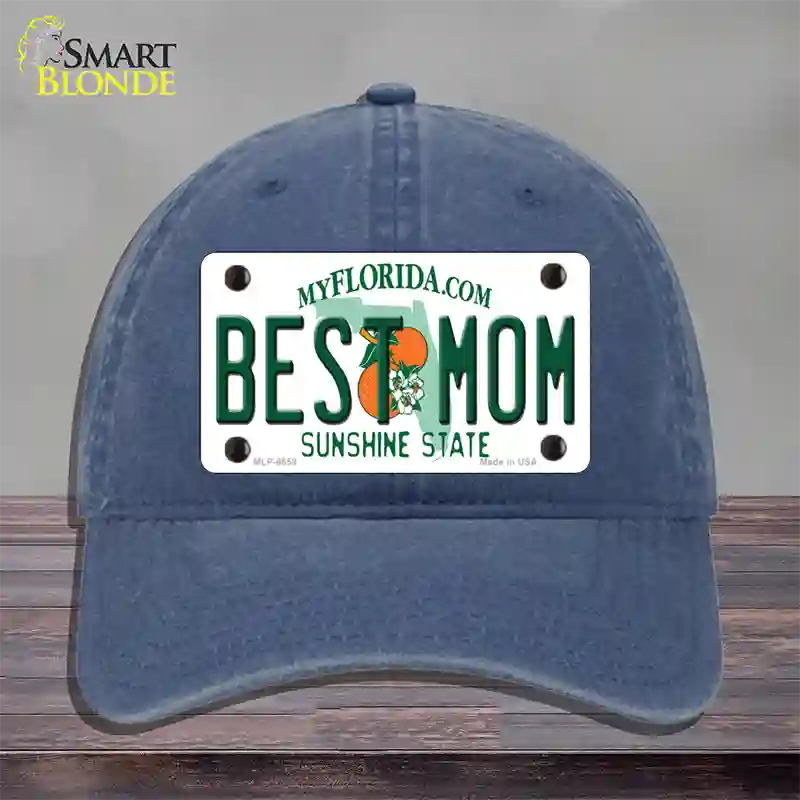 Best Mom Florida Novelty License Plate Hat Unconstructed Cotton / Navy