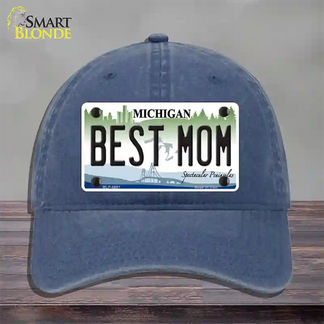 Best Mom Michigan Novelty License Plate Hat Unconstructed Cotton / Navy