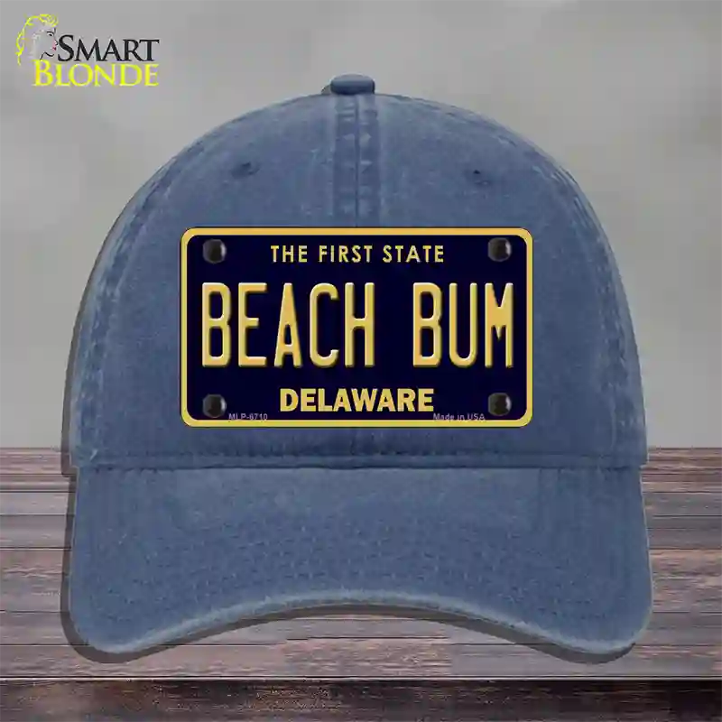 Beach Bum Delaware Novelty License Plate Hat Unconstructed Cotton / Navy