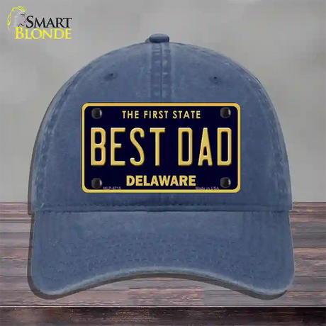 Best Dad Delaware Novelty License Plate Hat Unconstructed Cotton / Navy