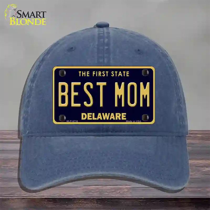 Best Mom Delaware Novelty License Plate Hat Unconstructed Cotton / Navy