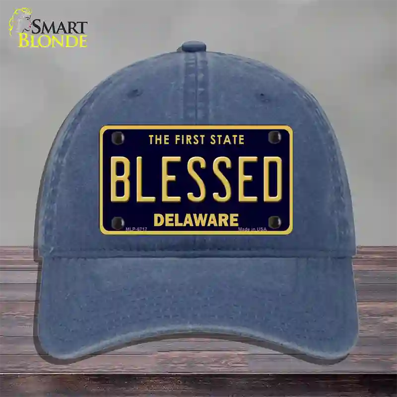 Blessed Delaware Novelty License Plate Hat Unconstructed Cotton / Navy