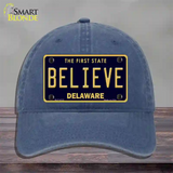 Believe Delaware Novelty License Plate Hat Unconstructed Cotton / Navy