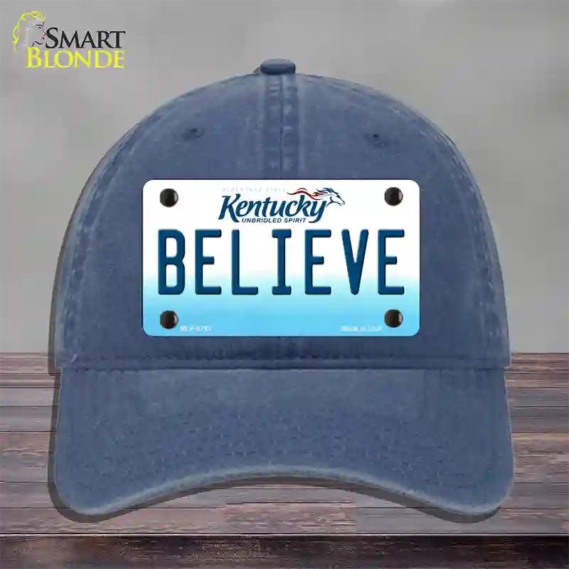 Believe Kentucky Novelty License Plate Hat Unconstructed Cotton / Navy