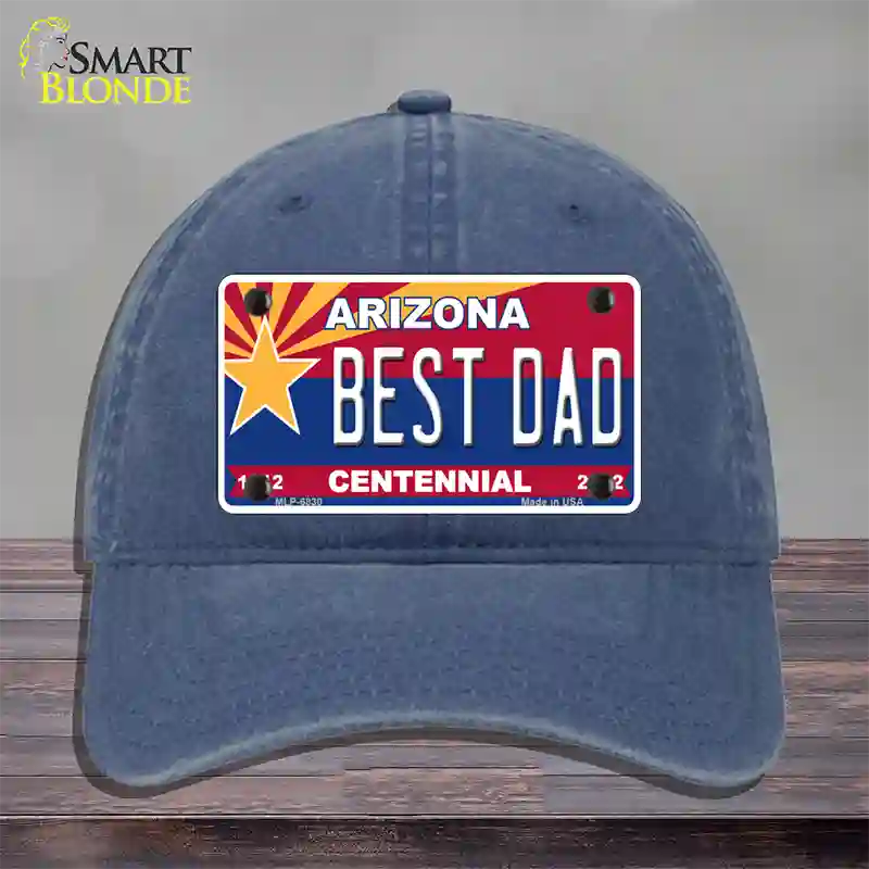 Arizona Centennial Best Dad Novelty License Plate Hat Unconstructed Cotton / Navy