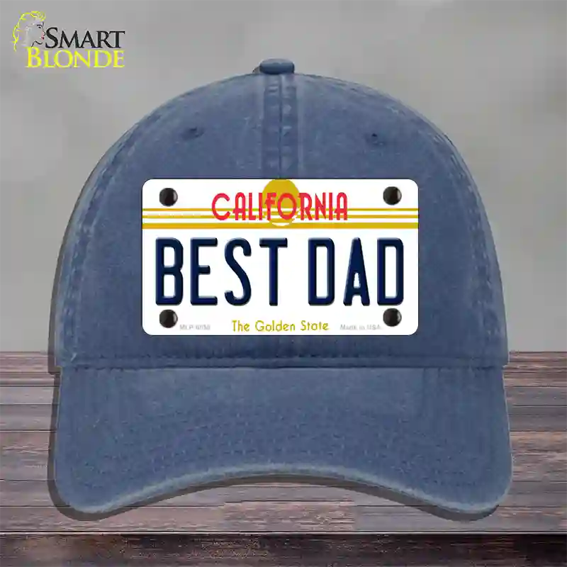 Best Dad California Novelty License Plate Hat Unconstructed Cotton / Navy