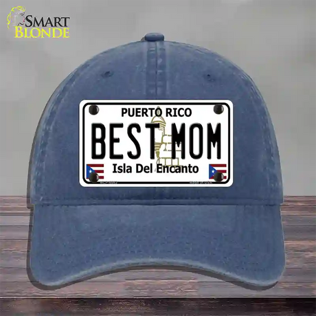 Best Mom Puerto Rico Novelty License Plate Hat Unconstructed Cotton / Navy