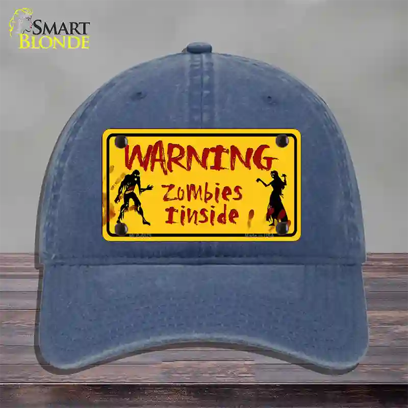 Warning Zombies Inside Novelty License Plate Hat Unconstructed Cotton / Navy