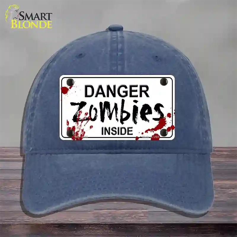 Danger Zombies Inside Novelty License Plate Hat Unconstructed Cotton / Navy